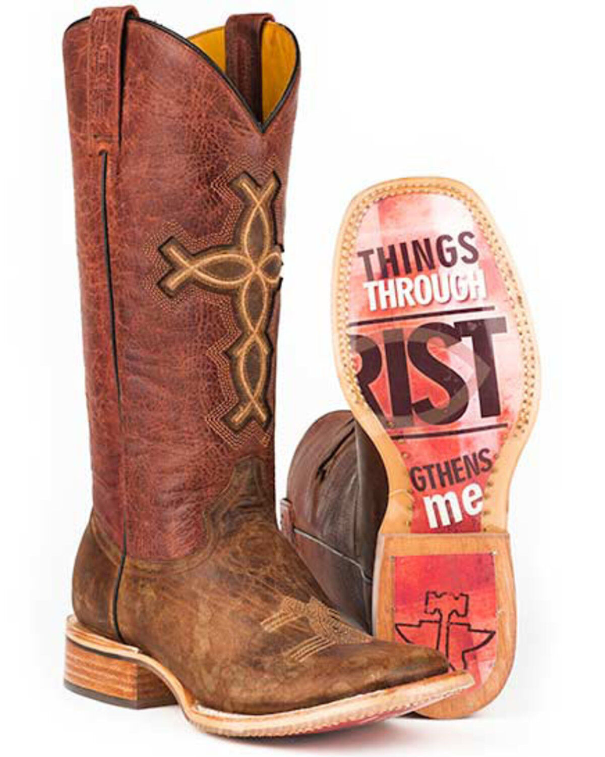 Image #1 - Tin Haul I Believe Cowgirl Boots - Square Toe, Brown, hi-res
