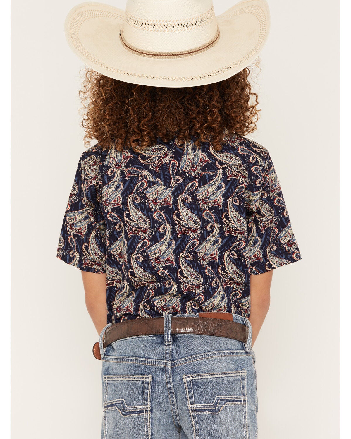 Image #4 - Cody James Boys' Easy Livin Paisley Print Short Sleeve Snap Western Shirt, Navy, hi-res