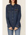 Image #3 - Wrangler X Yellowstone Women's Metallic Screen Print Pearl Snap Denim Shirt, , hi-res
