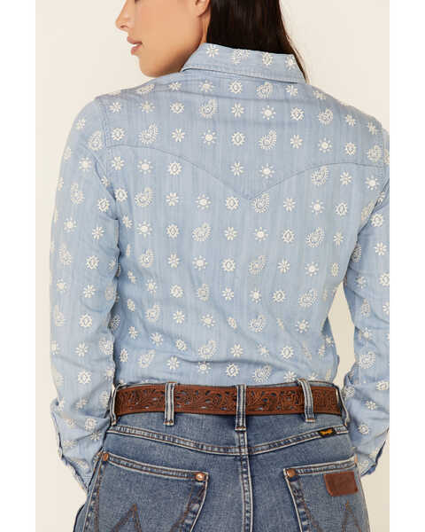 Image #4 - Stetson Women's Embroidered Schiffli Paisley Long Sleeve Snap Western Shirt , Blue, hi-res