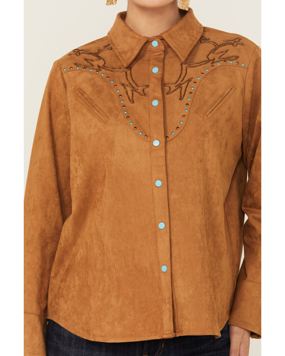Image #3 - Blue B Women's Embellished Long Sleeve Snap Western Shirt, Camel, hi-res