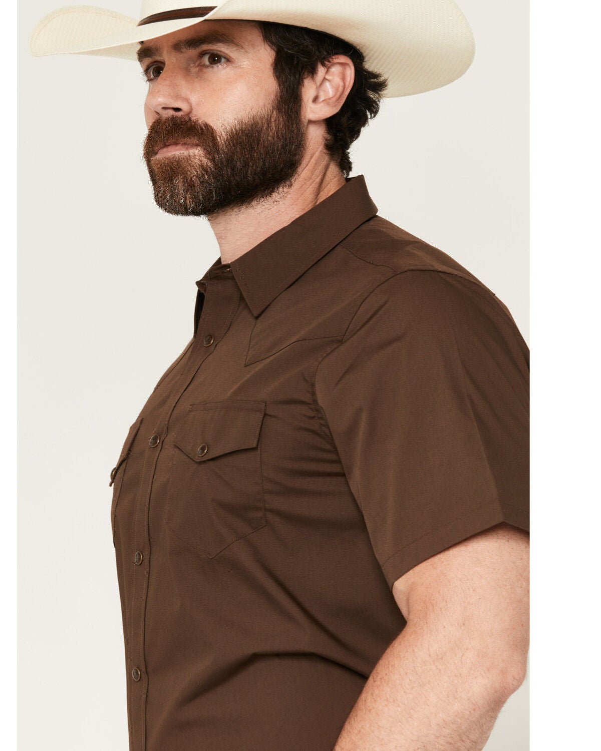 Image #2 - Gibson Trading Co Men's Solid Short Sleeve Snap Western Shirt - Tall, Dark Brown, hi-res