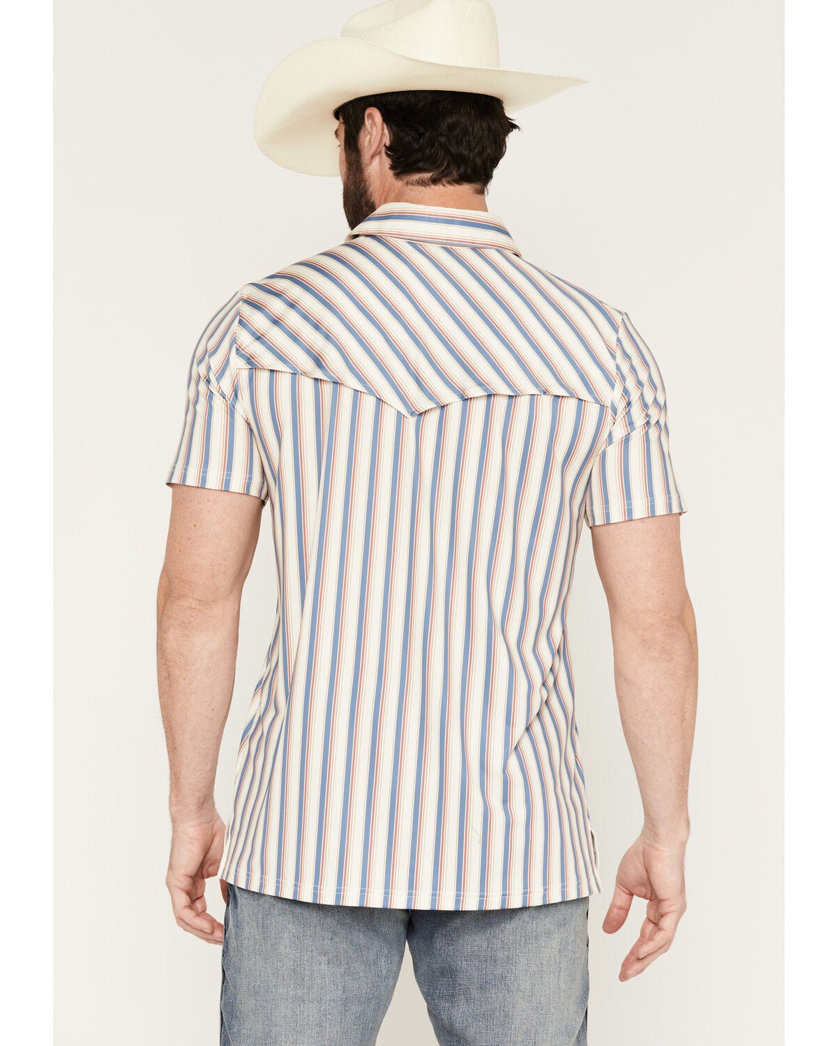Image #4 - Rock & Roll Denim Men's Striped Short Sleeve Snap Western Polo, Natural, hi-res