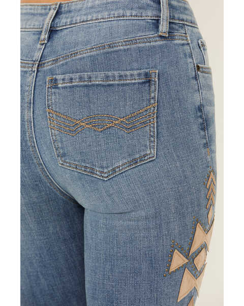 Image #4 - Idyllwind Women's Ellis Medium Wash Gypsy High Rise Faux Suede Embellished Bootcut Comfort Stretch Denim Jeans , Medium Wash, hi-res