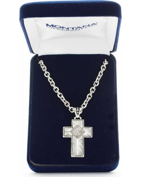 Image #4 - Montana Silversmiths Women's Banded Feathered Cross Necklace , Silver, hi-res