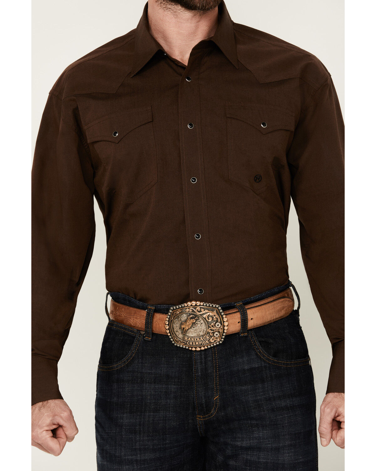 Image #3 - Roper Men's Amarillo Solid Long Sleeve Snap Western Shirt, Brown, hi-res