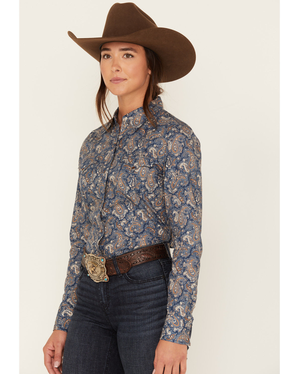 Image #2 - Roper Women's Paisley Print Long Sleeve Snap Western Shirt, Blue, hi-res