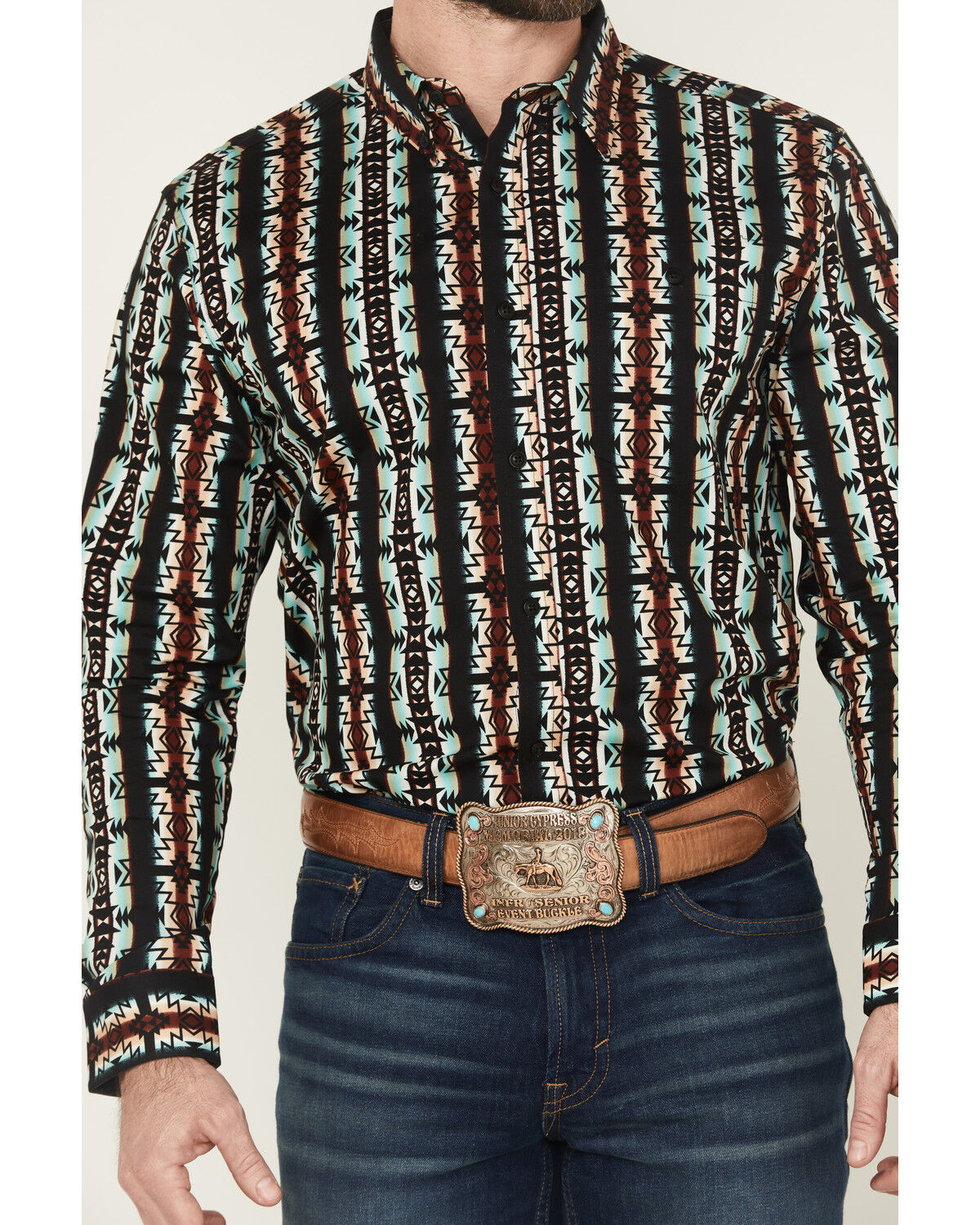 Image #3 - RANK 45® Men's Fargo Southwestern Striped Long Sleeve Button-Down Stretch Western Shirt, Multi, hi-res