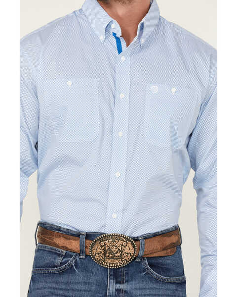 Image #3 - George Strait by Wrangler Men's Diamond Geo Print Long Sleeve Button-Down Stretch Western Shirt , Blue, hi-res
