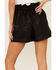 Image #4 - Lush Women's Pleather Paperbag High Waisted Shorts, Black, hi-res