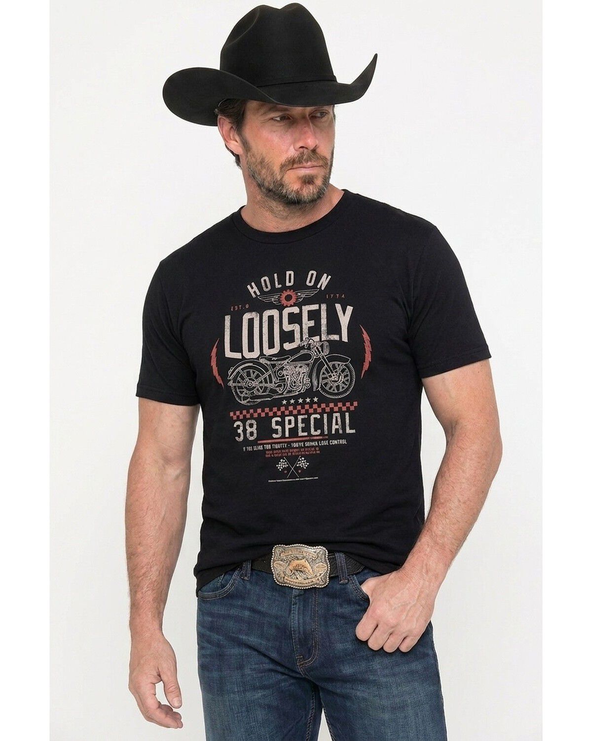 Americana Men's 38 Special Hold On Loosely Short Sleeve Graphic T-Shirt, Black, hi-res