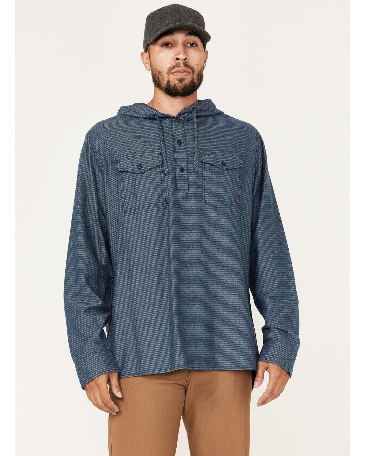 Image #1 - Brothers and Sons Men's Striped Pullover Hooded Long Sleeve Western Flannel Shirt, Blue, hi-res