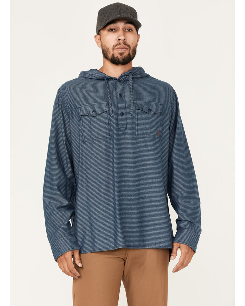 Brothers & Sons Men's Striped Pullover Hooded Long Sleeve Western Flannel Shirt , Blue, hi-res