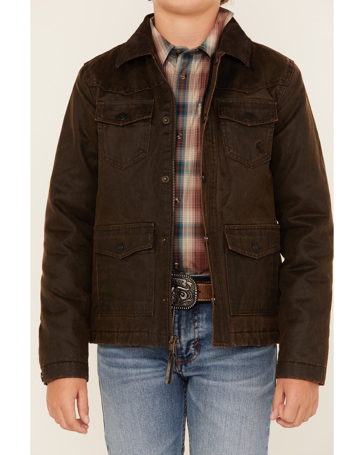 Image #3 - Cody James Boys' Road Dust Oil Skin Jacket, Brown, hi-res