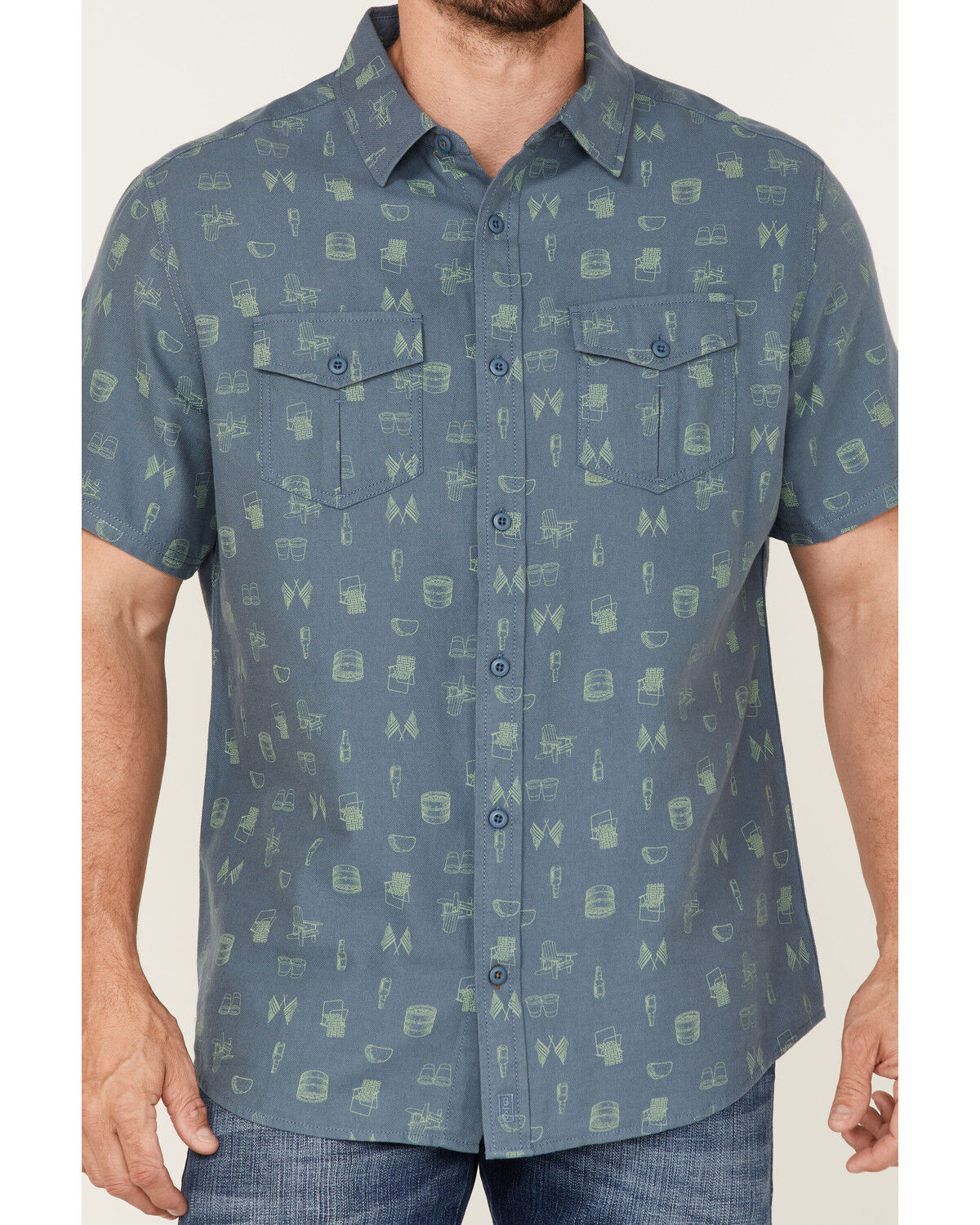 Image #3 - Brothers and Sons Men's Conversational Print Short Sleeve Button-Down Western Shirt, Indigo, hi-res