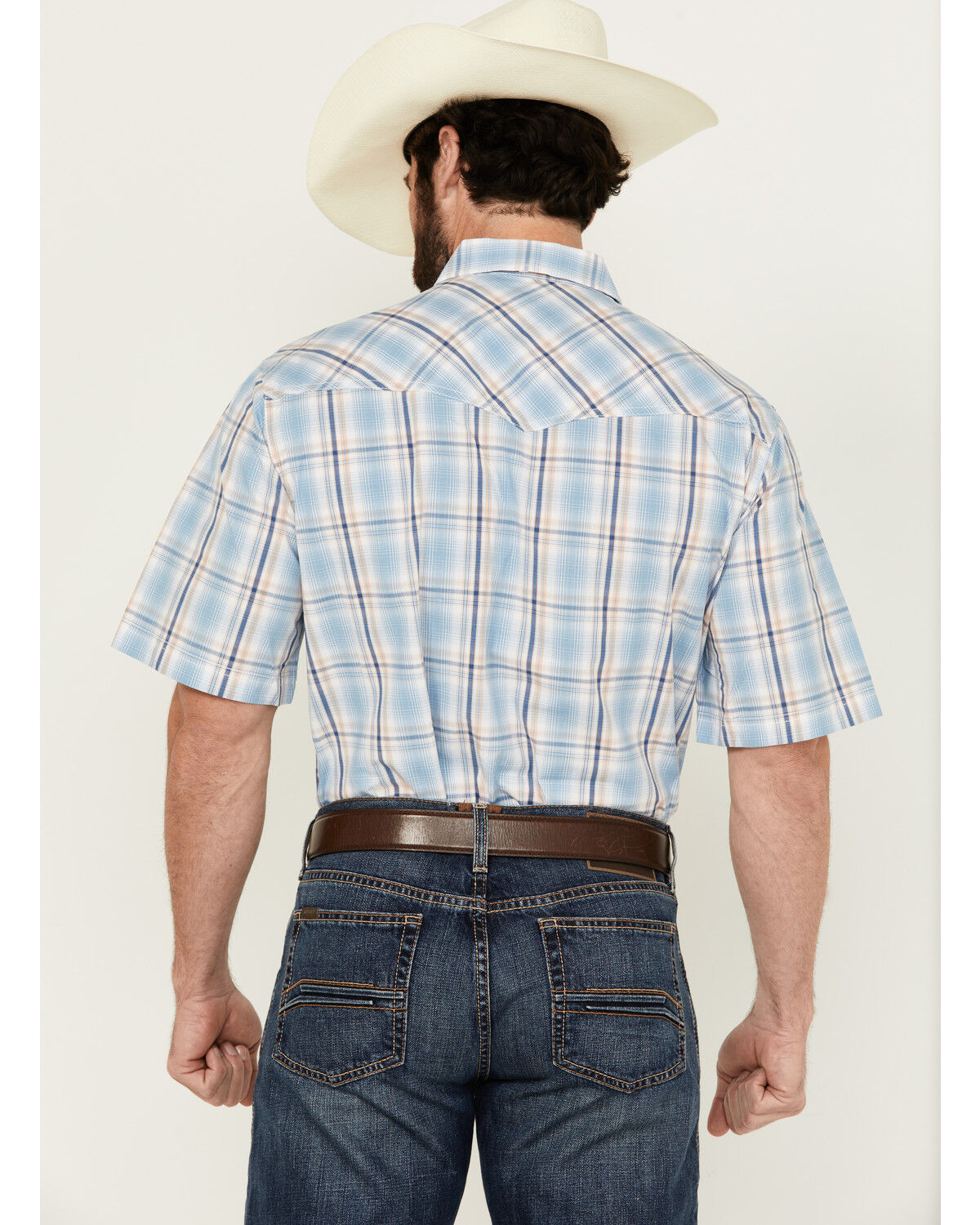 Image #4 - Wrangler 20X Men's Advanced Comfort Plaid Print Short Sleeve Snap Stretch Western Shirt, Blue, hi-res