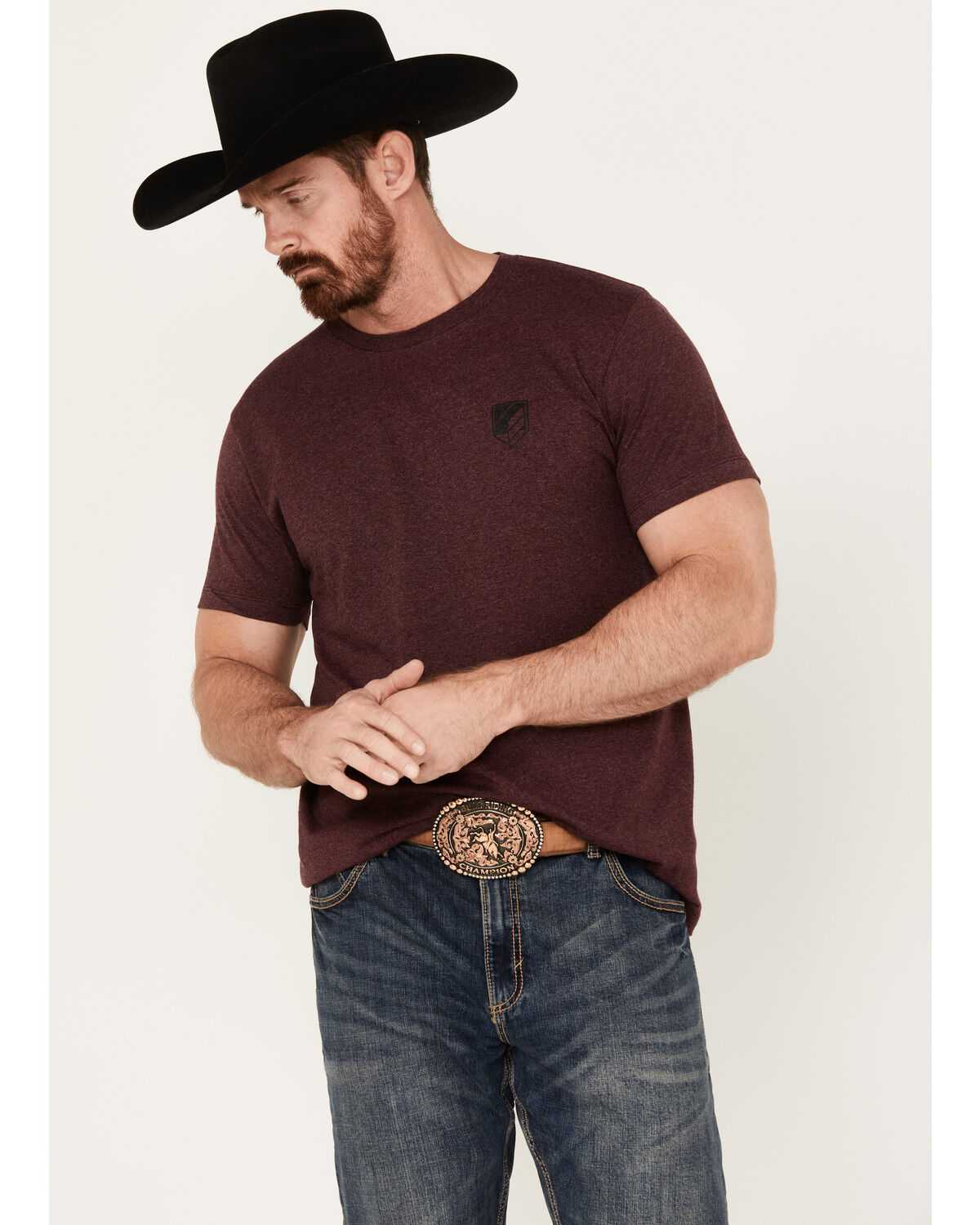 Image #1 - RANK 45® Men's Bedford American Flag Short Sleeve T-Shirt, Wine, hi-res
