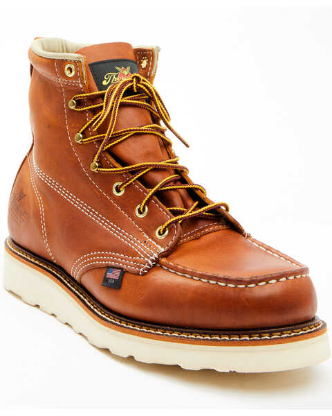 Image #1 - Thorogood Men's 6" American Heritage Made In The USA Wedge Sole Work Boots - Soft Toe, Tan, hi-res