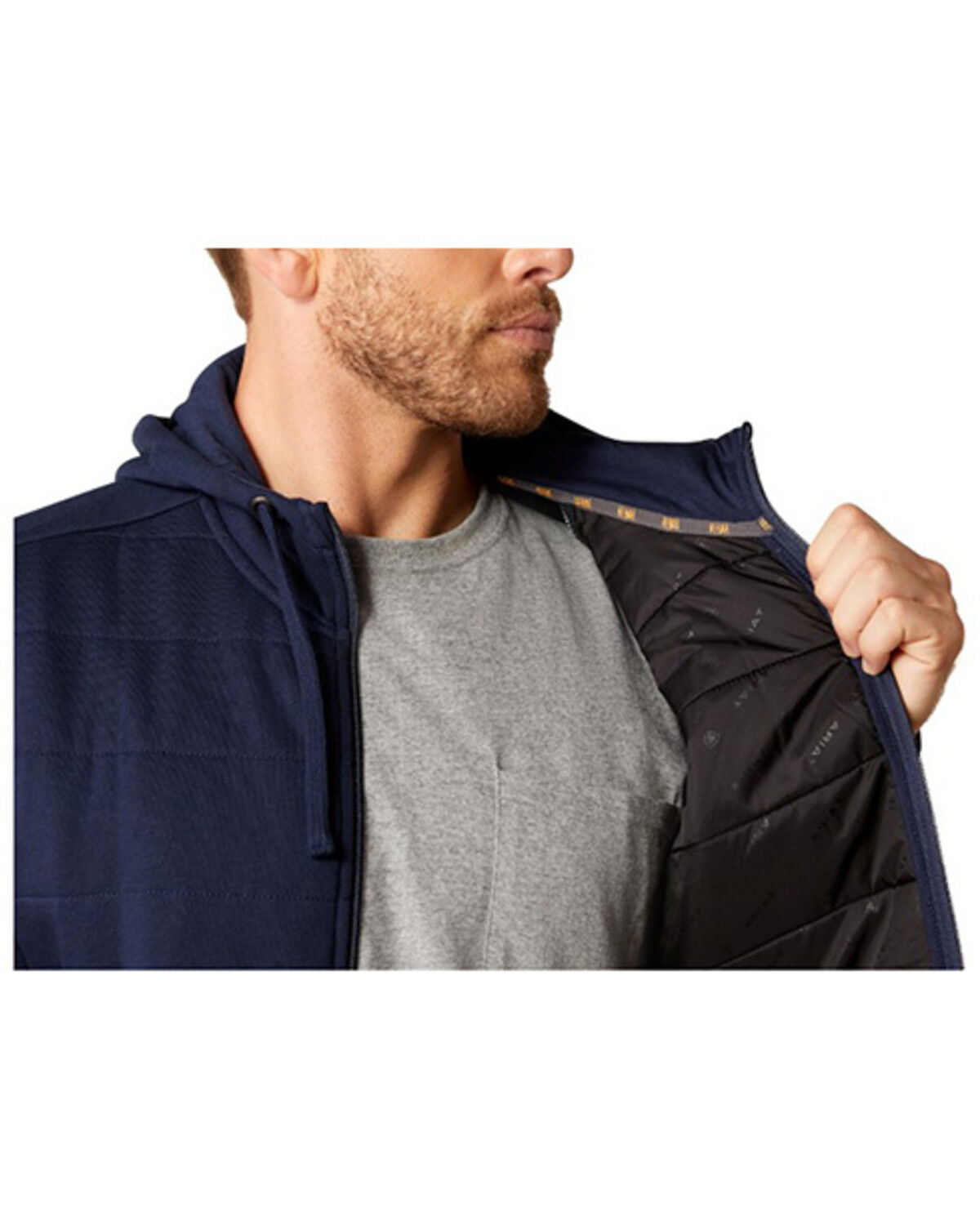 Image #3 - Ariat Men's Rebar All-Weather Insulated Full Zip Hooded Sweatshirt, Navy, hi-res