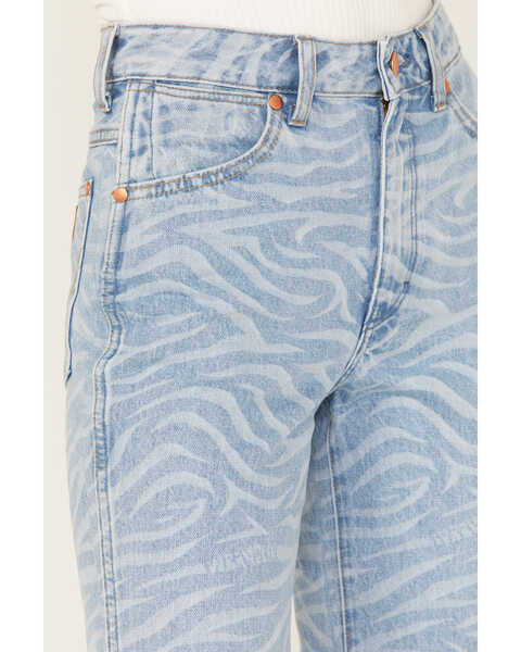 Image #2 - Wrangler Women's Meow Laser Tiger Print Wanderer Flare Jeans, Blue, hi-res
