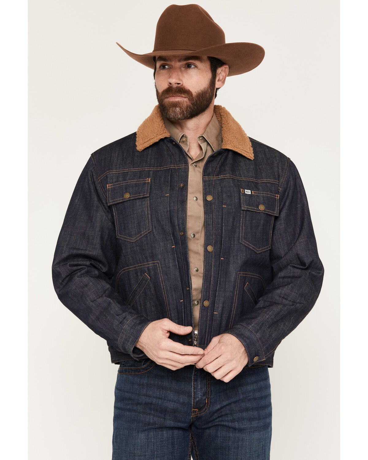 Ely Walker Men's Dark Wash Sherpa Lined Snap Denim Jacket, Dark Wash, hi-res