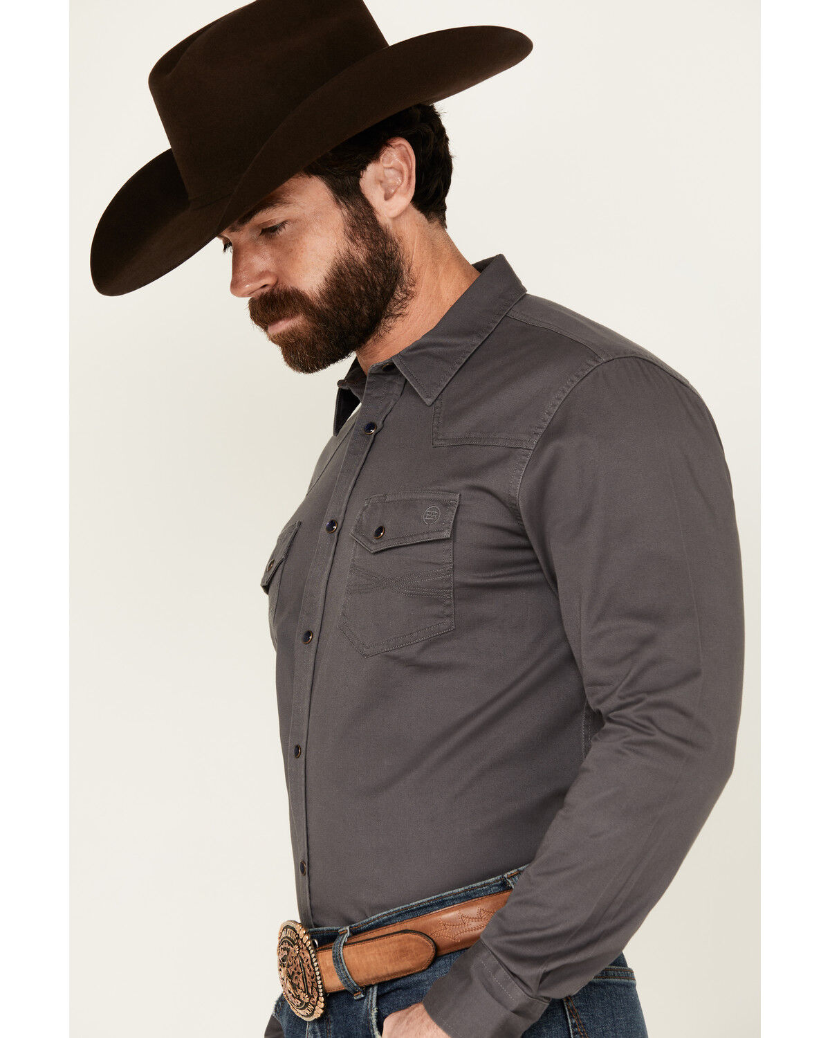 Image #2 - Blue Ranchwear Men's Rustler Solid Twill Long Sleeve Snap Stretch Western Work Shirt, Charcoal, hi-res