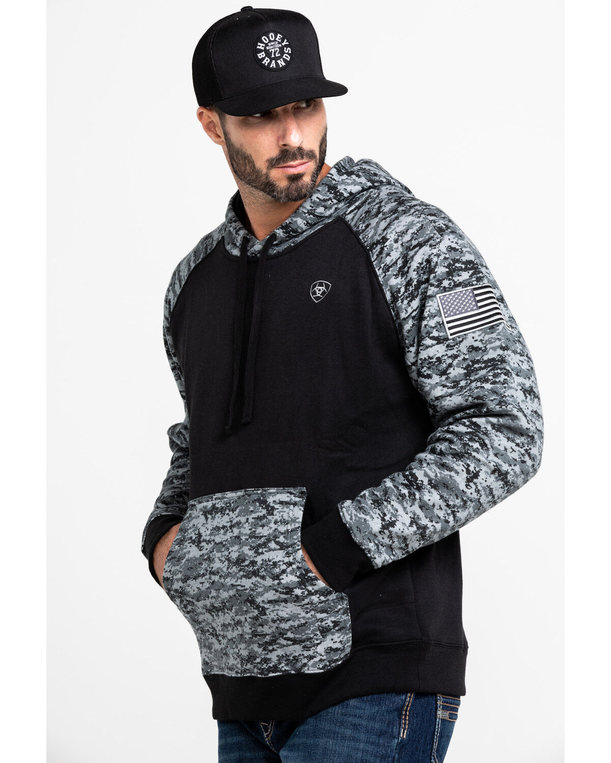 Image #3 - Ariat Men's Patriot Hooded Sweatshirt, Black, hi-res