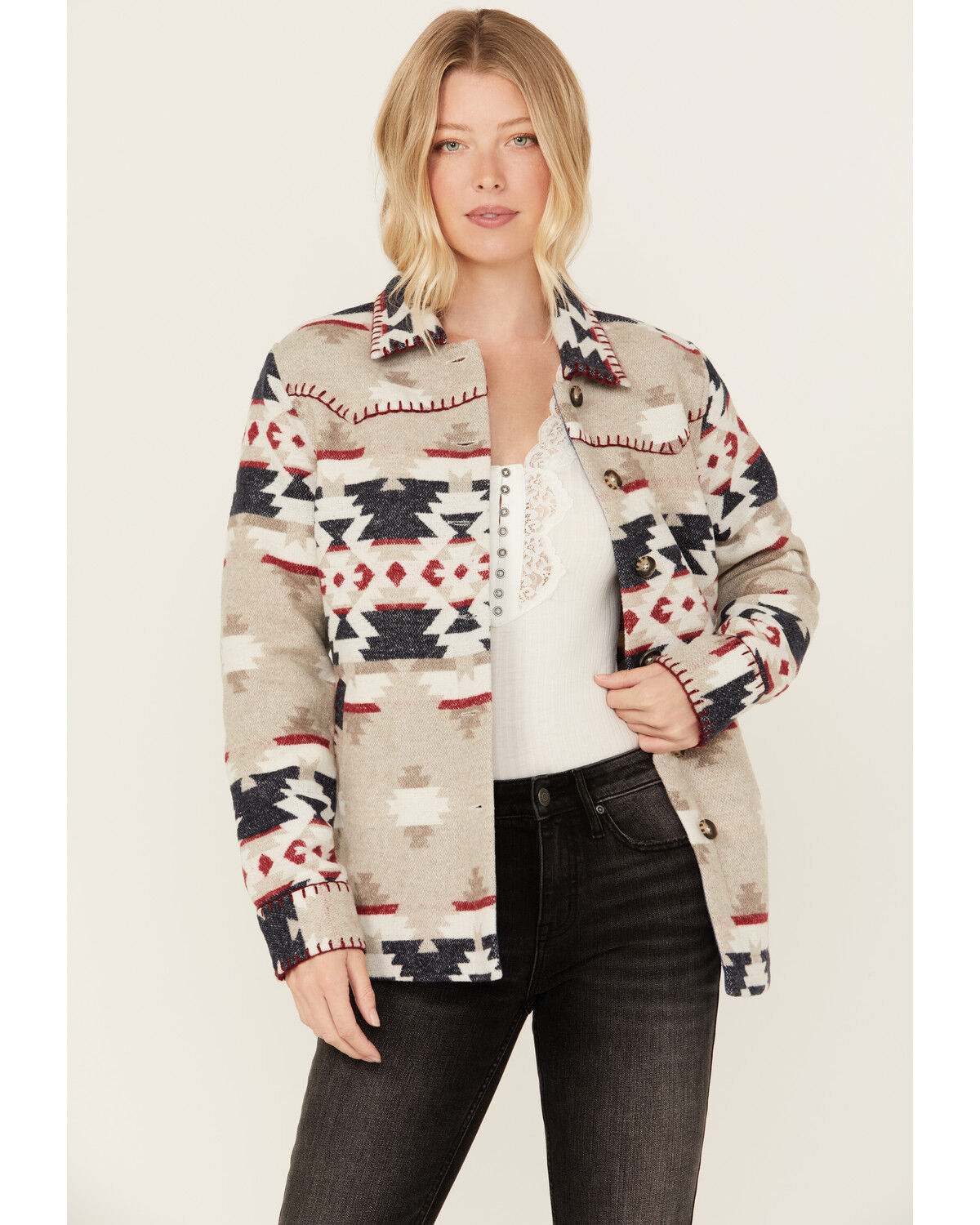 Image #1 - Idyllwind Women's Esterbrook Southwestern Print Blanket Shacket, Steel Blue, hi-res