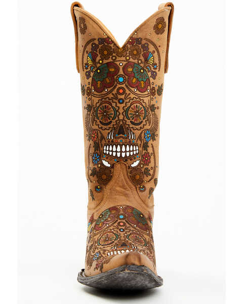 Image #4 - Old Gringo Women's Cavalier Skull & Floral Burnished Tall Western Leather Boots - Snip Toe, Beige/khaki, hi-res