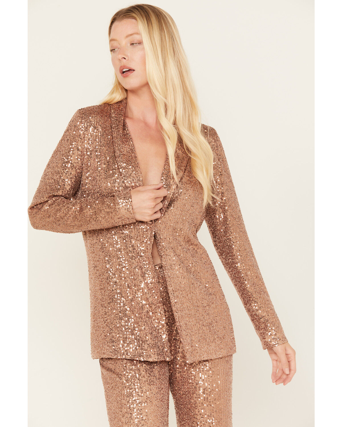 Image #1 - Sadie & Sage Women's Inferno Sequin Blazer, Sand, hi-res