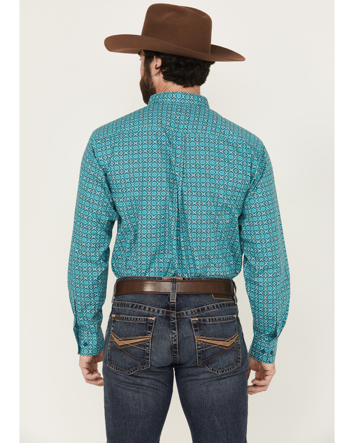Image #4 - Ariat Men's Jordy Medallion Print Long Sleeve Button-Down Western Shirt, Turquoise, hi-res