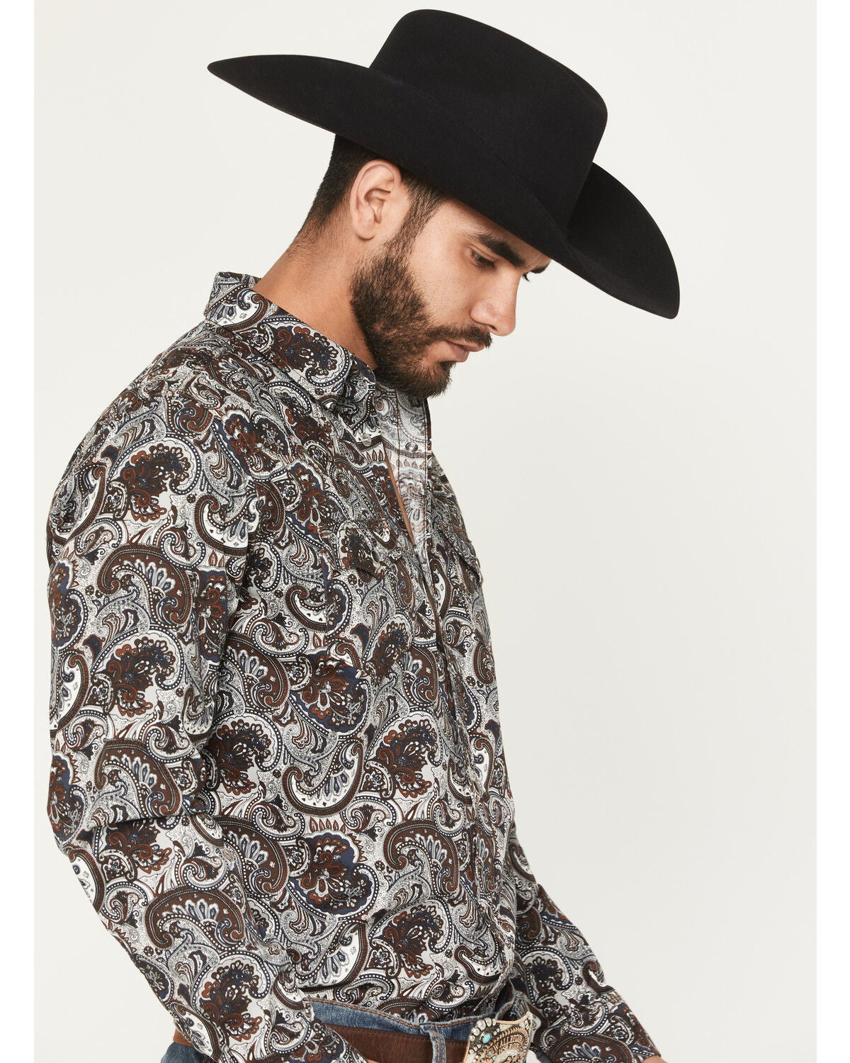 Image #2 - Cody James Men's Colorado Ridge Paisley Print Long Sleeve Snap Western Shirt, Brown, hi-res