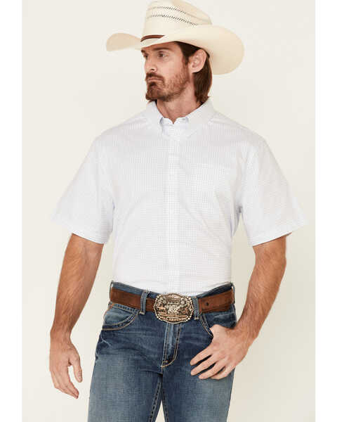 Cody James Core Men's Wichita Small Plaid Short Sleeve Button Down Western Shirt - Tall , Light Blue, hi-res