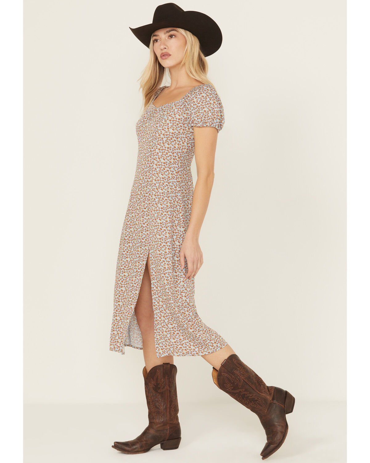 Image #3 - Idyllwind Women's Beth Ditsy Print Puff Sleeve Midi Dress, Caramel, hi-res