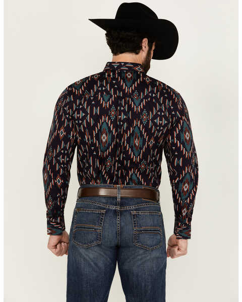 Image #4 - RANK 45® Men's Hilsborrow Southwester Print Long Sleeve Button-Down Stretch Western Shirt , Dark Blue, hi-res