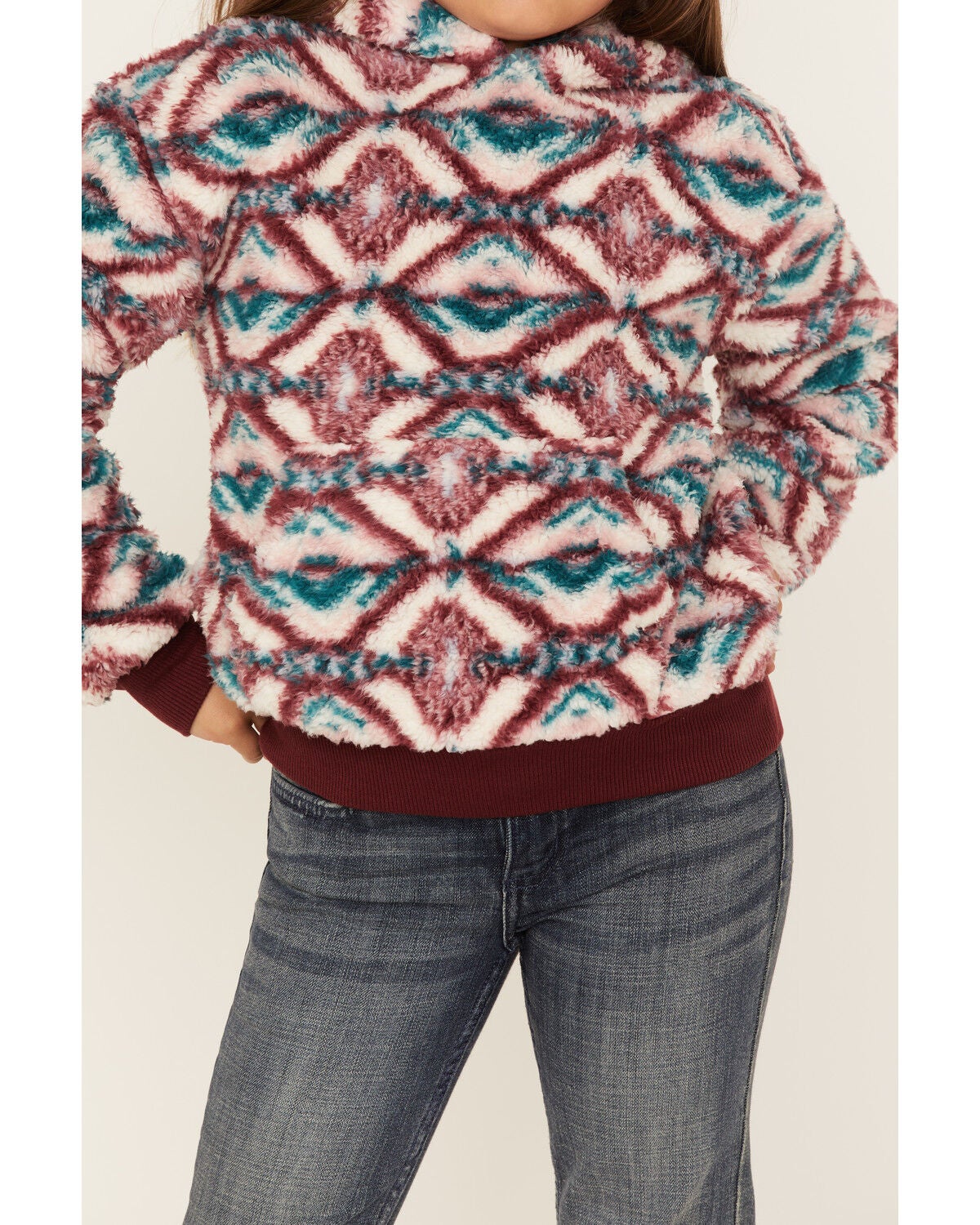 Image #3 - Shyanne Girls' Fuzzy Sherpa Southwestern Print Pullover, Ivory, hi-res