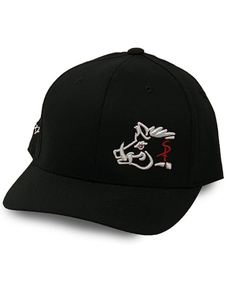 Oil Field Hats Men's Black & White Sniper Pig Embroidered Flex-Fit Ball Cap , Black, hi-res