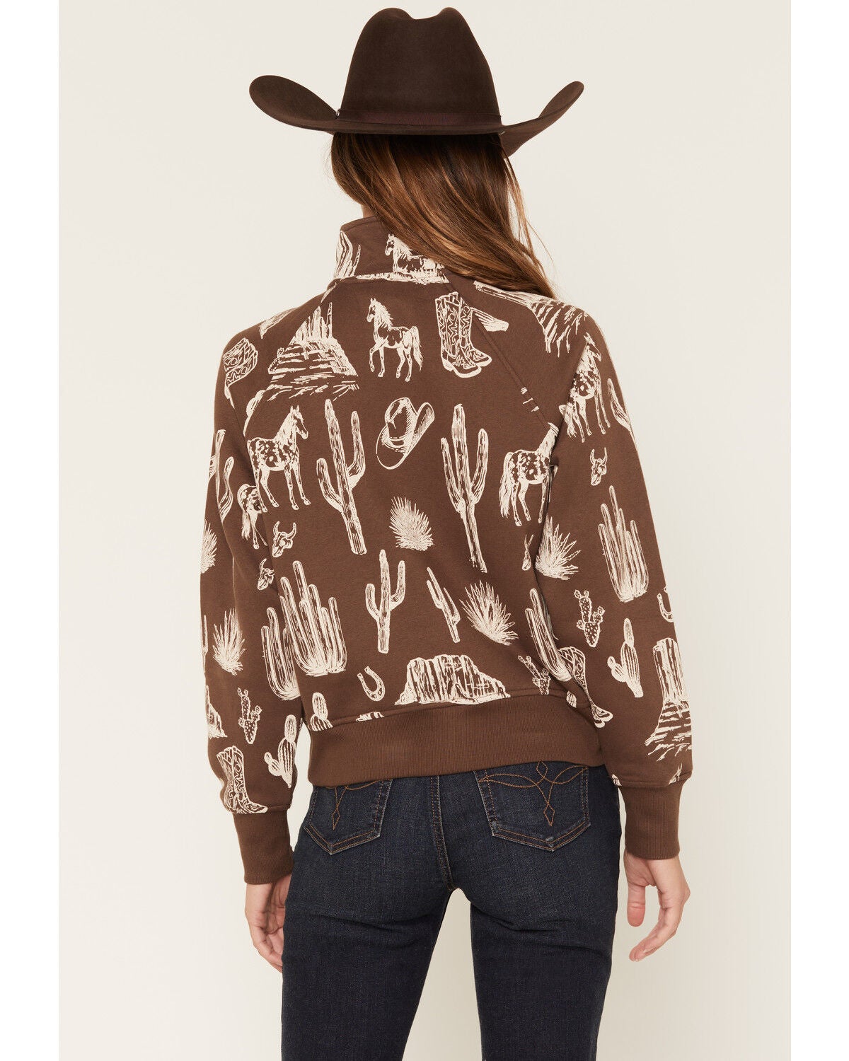 Image #4 - Shyanne Women's Kate Conversation Print 1/2 Zip Pullover, Mahogany, hi-res
