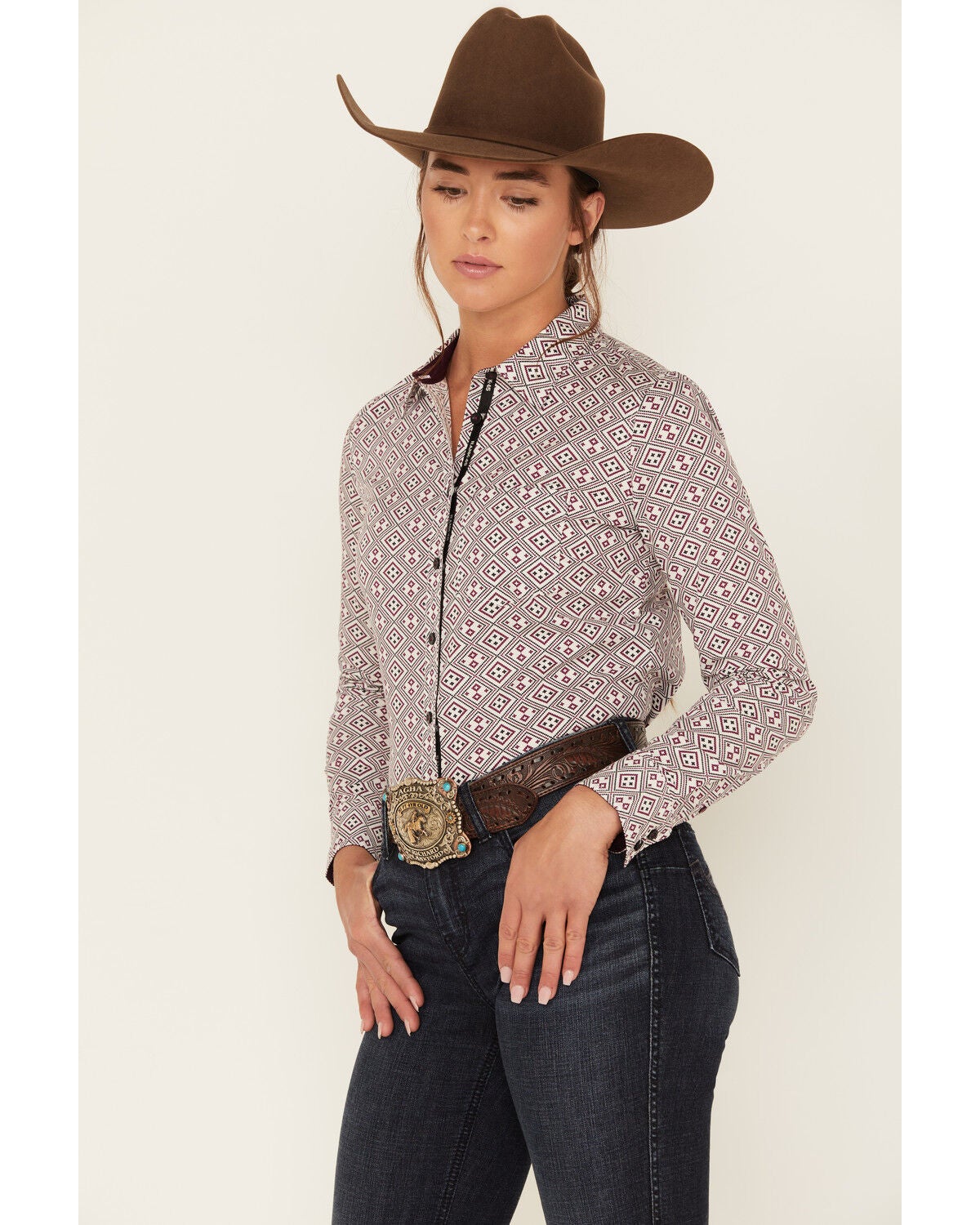 Image #2 - RANK 45&reg; Women's Geo Print Long Sleeve Button-Down Stretch Riding Shirt, , hi-res