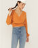 Image #1 - Saints & Hearts Women's Long Sleeve Surplice Smocked Waist Crop Top, Gold, hi-res