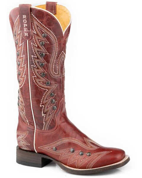Roper Women's Brandy Western Boots - Broad Square Toe , Red, hi-res