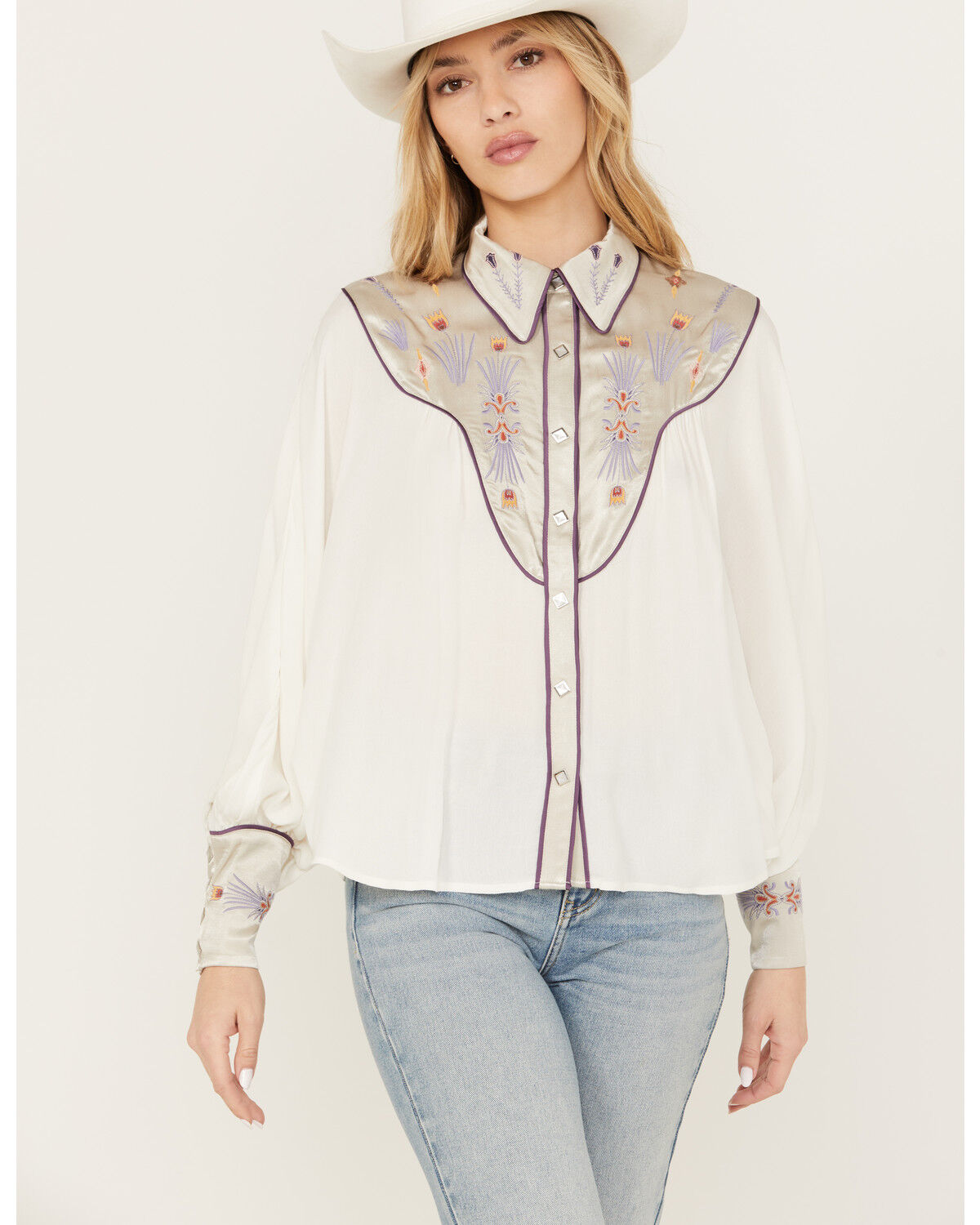 Image #1 - Shyanne Women's Blocked Western Shirt, White, hi-res