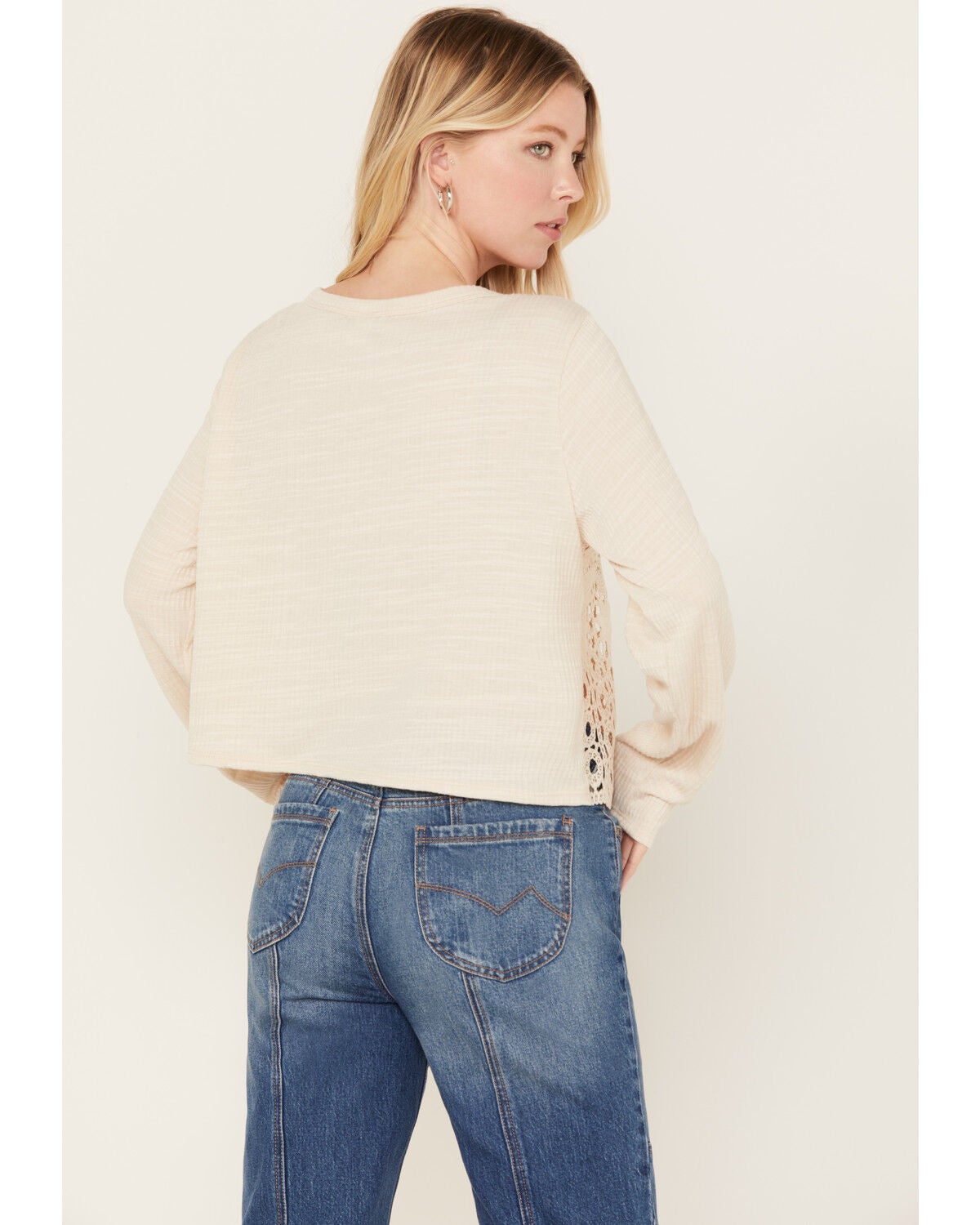 Image #4 - Wild Moss Women's Crochet Front Knit Top, Ivory, hi-res