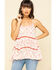 Image #1 - Miss Me Women's Ivory & Red Print Tiered Top, Rust Copper, hi-res