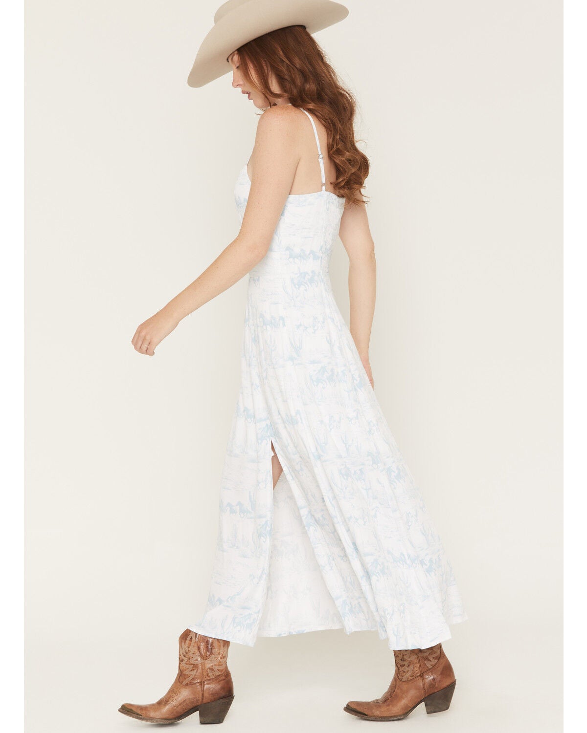 Image #2 - Wrangler Retro Women's Horse Print Front Slim Maxi Dress, White, hi-res