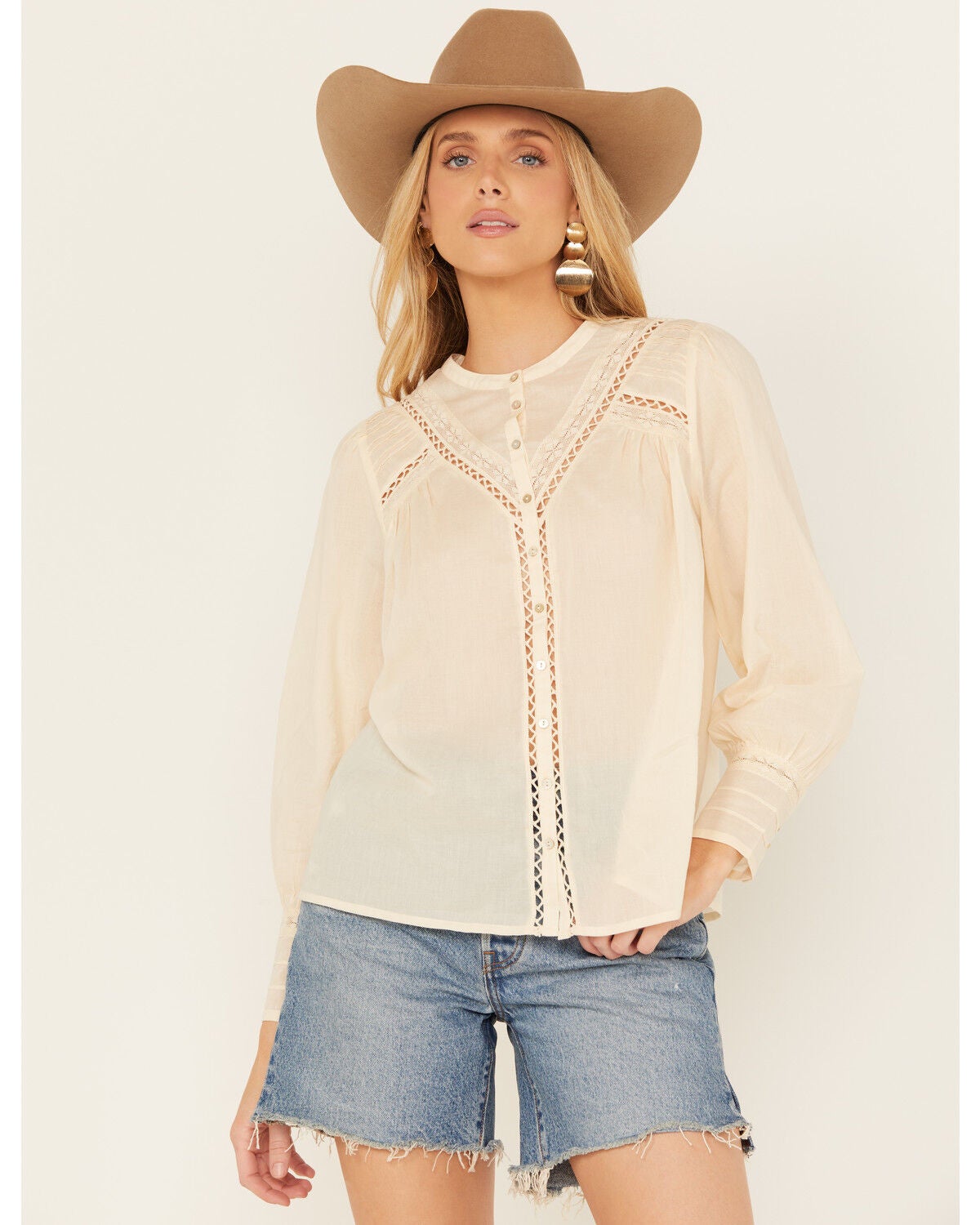 Bila Women's Long Sleeve Embroidered Peasant Top, Natural, hi-res
