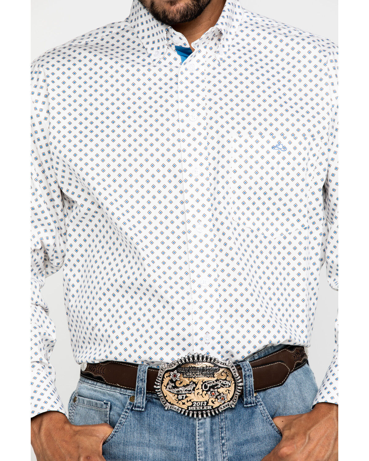 Image #4 - Resistol Men's White Stuart Geo Print Long Sleeve Western Shirt, White, hi-res