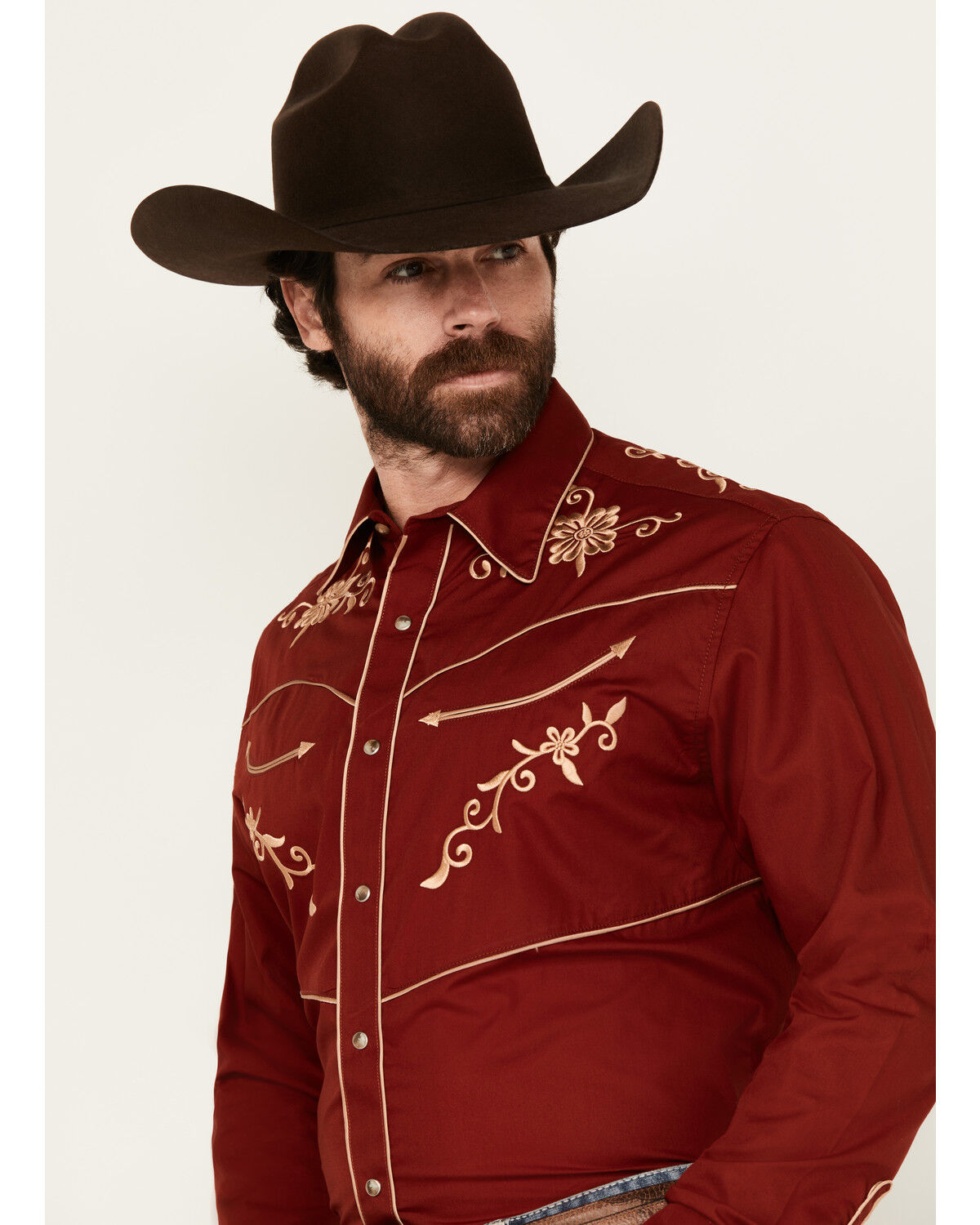 Image #2 - Wrangler Men's Rodeo Ben Embroidered Long Sleeve Snap Western Shirt, Red, hi-res
