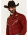 Image #2 - Wrangler Men's Rodeo Ben Embroidered Long Sleeve Snap Western Shirt, Red, hi-res