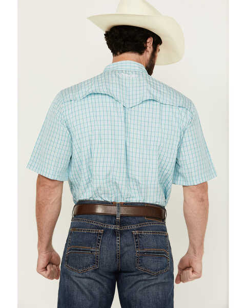 Image #4 - Wrangler Men's Plaid Print Short Sleeve Snap Performance Western Shirt - Tall , Turquoise, hi-res